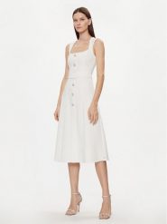 Nissa Sukienka koktajlowa RC14788 Biały Slim Fit. Białe sukienki damskie Nissa, bez wzorów, z syntetyku, wizytowe, bez kołnierzyka, bez ramiączek. Za 1,529.00 zł.