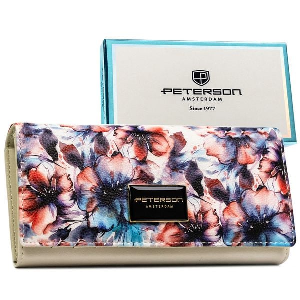 Portfel damski w kwiaty wykonany ze skóry naturalnej i ekologicznej PTN PX27-PF2 Peterson. Portfele damskie Peterson, bez wzorów, ze skóry. Za 124.99 zł.