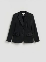 Lniana marynarka - czarny. Czarne marynarki i żakiety damskie Reserved, l, bez wzorów. Za 399.99 zł.