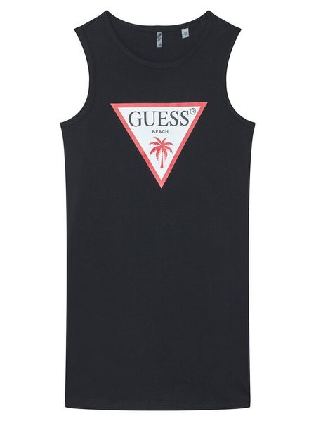 Guess Sukienka codzienna J6GK25 JA914 Czarny Regular Fit. Czarne sukienki dziewczęce Guess, z aplikacjami, z bawełny, bez ramiączek. Za 139.99 zł.