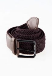 Dzianinowy, pleciony pasek męski A-TOM. Brązowe paski męskie Volcano, bez wzorów, z dzianiny, eleganckie. Za 39.99 zł.
