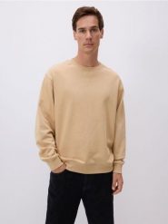 Bawełniana bluza oversize - beżowy. Brązowe bluzy bez kaptura męskie Reserved, l, z bawełny. W wyprzedaży za 59.99 zł.