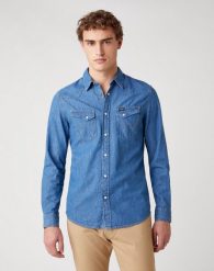 KOSZULA MĘSKA WRANGLER LS WESTERN SHIRT MID STONE W5F25K14V 112130117. Koszule męskie Wrangler, m, bez wzorów, bez kołnierzyka, bez ramiączek. Za 159.99 zł.