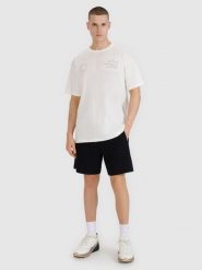 4F Spodenki dresowe męskie - czarne S. Czarne szorty męskie 4f, z bawełny, bez kołnierzyka. Za 99.99 zł.