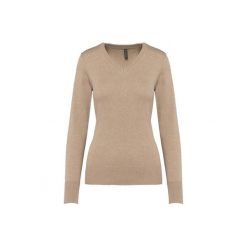 Damski sweter v-neck Kariban. Brązowe swetry klasyczne damskie KARIBAN, na zimę, bez kołnierzyka. Za 185.00 zł.