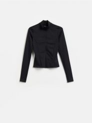 Bluza ze stójką - czarny. Czarne bluzy bez kaptura damskie Reserved, l, z dzianiny. Za 99.99 zł.