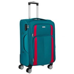 Walizka kabinowa z wysuwaną rączką wykonana z poliestru w turkusowo-różowym kolorze Peterson PTN 5209-S. Czerwone walizki Peterson, bez wzorów, małe. Za 199.99 zł.