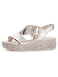 Gabor Skórzane sandały w kolorze beżowym na koturnie rozmiar: 38. Brązowe sandały damskie Gabor, bez wzorów, bez obcasa, na koturnie. Za 152.62 zł.