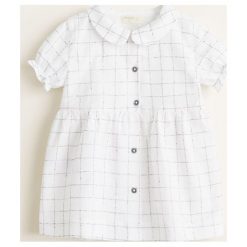 Mango Kids - Sukienka dziecięca Mina 80-104 cm. Białe sukienki dziewczęce Mango Kids, bez wzorów, z bawełny, casualowe, bez ramiączek, krótkie. W wyprzedaży za 49.90 zł.
