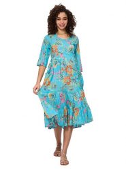 Aller Simplement Sukienka w kolorze turkusowym ze wzorem rozmiar: 34/36. Niebieskie sukienki damskie Aller Simplement, bez wzorów, z bawełny, klasyczne, bez kołnierzyka, bez ramiączek, midi. Za 96.14 zł.