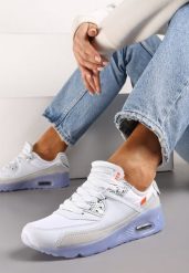 Biało-Niebieskie Buty Sportowe Nymerris. Białe buty sportowe na co dzień damskie Born2be, z aplikacjami. Za 99.99 zł.