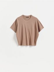 T-shirt oversize - brązowy. Brązowe t-shirty damskie Reserved, l, bez wzorów, z bawełny, bez kołnierzyka. Za 69.99 zł.