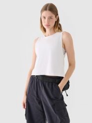 4F Crop top regular gładki damski - biały XL. Białe topy damskie 4f, xl, bez wzorów, z bawełny, bez kołnierzyka. W wyprzedaży za 29.99 zł.
