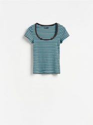 T-shirt z bawełną - niebieski. Niebieskie t-shirty damskie Reserved, l, bez wzorów, z bawełny, bez kołnierzyka. Za 59.99 zł.