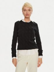 Tommy Hilfiger Sweter WW0WW43586 Czarny Regular Fit. Czarne swetry klasyczne damskie Tommy Hilfiger, m, z wełny, bez kołnierzyka. Za 489.99 zł.