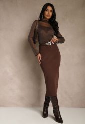 Brązowa Spódnica o Ołówkowym Kroju z Wiskozą z Paskiem i Rozcięciem Saweda. Brązowe spódniczki damskie Renee, m, bez wzorów, z wiskozy, eleganckie, midi, ołówkowe. Za 89.99 zł.