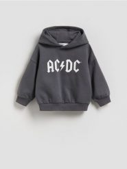 Bluza z kapturem AC/DC - ciemnoszary. Szare bluzy i bluzki niemowlęce Reserved, bez wzorów, z bawełny, bez ramiączek, z kapturem. Za 69.99 zł.