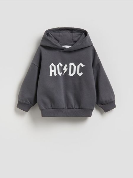 Bluza z kapturem AC/DC - ciemnoszary. Szare bluzy i bluzki niemowlęce Reserved, bez wzorów, z bawełny, bez ramiączek, z kapturem. Za 69.99 zł.