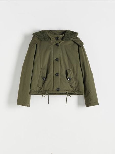 Krótka kurtka - zielony. Zielone kurtki damskie Reserved, l, bez wzorów, bez kaptura. W wyprzedaży za 69.99 zł.