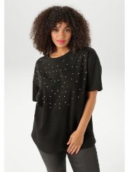 Aniston Koszulka w kolorze czarnym rozmiar: 46. Czarne t-shirty damskie Aniston, bez wzorów, z bawełny, bez kołnierzyka. Za 65.99 zł.