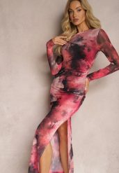Fuksjowa Siateczkowa Sukienka Bodycon w Marmurkowy Wzór z Rozcięciem na Dole Valerimes. Czerwone sukienki damskie Renee, na co dzień, l, bez wzorów, bez kołnierzyka, bez ramiączek, maxi, bodycon. W wyprzedaży za 97.99 zł.
