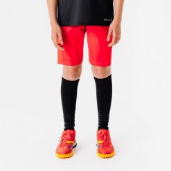 Spodenki piłkarskie Kipsta Essential Club. Czerwone szorty damskie KIPSTA, bez wzorów, z materiału, sportowe. Za 24.99 zł.