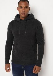 Granatowa Bluza z Wełną i Kapturem Ozdobiona Sznurkami Karitta. Niebieskie bluzy z kapturem męskie Born2be, l, z jeansu. Za 89.99 zł.