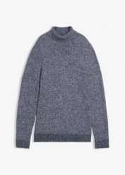 Sweter z golfem z czystej bawełny. Niebieskie swetry męskie bonprix, m, bez wzorów, z bawełny, bez kołnierzyka. Za 109.99 zł.