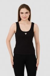 GUESS Czarny damski top Ribbed Knit Tank, Rozmiar M. Czarne topy damskie Guess, m, z aplikacjami, bez kołnierzyka. W wyprzedaży za 146.99 zł.