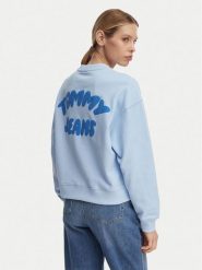 Tommy Jeans Bluza Bubble Logo DW0DW22366 Niebieski jasny Boxy Fit. Niebieskie bluzy bez kaptura damskie Tommy Jeans, m, z bawełny. Za 409.99 zł.