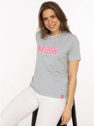 Zwillingsherz Koszulka w kolorze biało-szaro-jasnoróżowym rozmiar: XL. Białe bluzki damskie Zwillingsherz, xl, bez wzorów, z wiskozy, bez kołnierzyka, bez ramiączek. Za 82.99 zł.