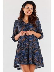 Awama Sukienka w kolorze granatowym ze wzorem rozmiar: S/M. Niebieskie sukienki damskie Awama, m, bez wzorów, bez kołnierzyka, bez ramiączek, mini. Za 109.00 zł.