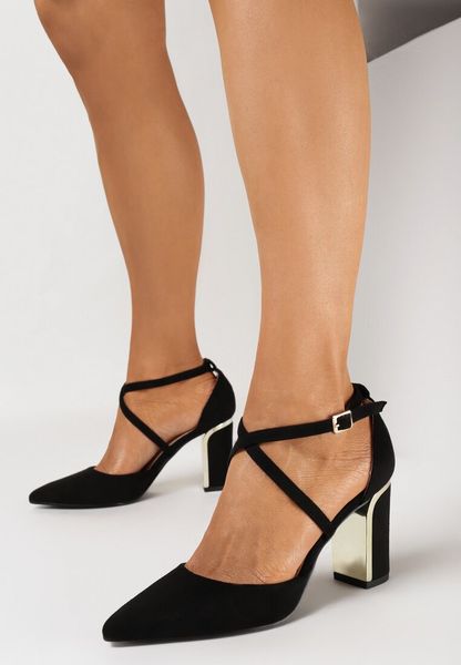 Czarne Brokatowe Czółenka na Słupku Hlovena. Czarne czółenka damskie Born2be, bez wzorów, bez obcasa, na słupku. Za 99.99 zł.