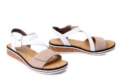RIEKER V3660-60 beige combination, sandały damskie. Brązowe sandały damskie Rieker, bez wzorów, bez obcasa. Za 239.92 zł.