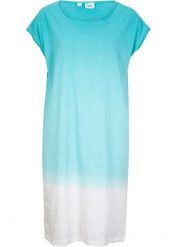 Sukienka shirtowa w cieniowanym kolorze. Fioletowe sukienki damskie bonprix, bez wzorów, z dżerseju, bez kołnierzyka, bez ramiączek. Za 79.99 zł.