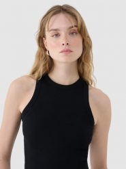 4F Top slim z prążkowanej dzianiny damski - czarny XL. Czarne topy damskie 4f, xl, bez wzorów, z bawełny, bez kołnierzyka. W wyprzedaży za 39.99 zł.