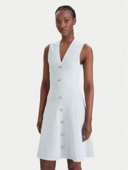 Guess Sukienka dzianinowa W6GK53 Z0658 Błękitny Regular Fit. Niebieskie sukienki damskie Guess, l, z aplikacjami, z dzianiny, bez kołnierzyka, bez ramiączek. Za 669.99 zł.