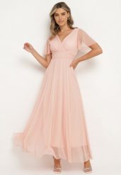 Różowa Kopertowa Rozkloszowana Sukienka z Wiązaniem w Talii Kolea. Czerwone sukienki damskie Born2be, na imprezę, m, bez wzorów, eleganckie, bez kołnierzyka, bez ramiączek, maxi, kopertowe. Za 89.99 zł.
