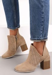 Ciemnobeżowe Botki Ażurowe na Obcasie Deinilea. Brązowe botki damskie Renee, z jeansu, boho, za kostkę, bez obcasa, na obcasie, bez zapięcia. Za 39.99 zł.