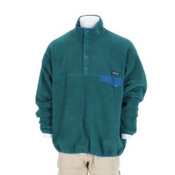 Patagonia sweter męski Synchilla Snap-T zielony. Zielone swetry męskie Patagonia, l, bez wzorów, z jeansu, bez kołnierzyka. Za 255.56 zł.