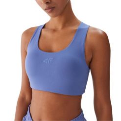Stanik sportowy 4F. Niebieskie biustonosze sportowe damskie 4f, bez wzorów. Za 112.99 zł.