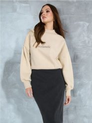 Bluza ze stójką - kremowy. Białe bluzy bez kaptura damskie Sinsay, l. W wyprzedaży za 29.99 zł.