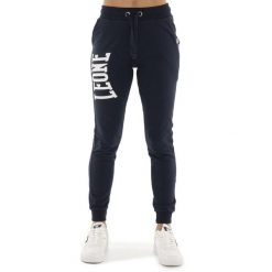 Spodnie dresowe z bawełna z kieszenie na co dzień. Niebieskie spodnie dresowe damskie LEONE 1947 APPAREL, bez wzorów, z bawełny. W wyprzedaży za 107.66 zł.