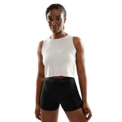 Damska treningowa koszulka crop top bez rękawów Fitness Siroko Avast. Białe bluzki sportowe damskie SIROKO, l, bez wzorów, z materiału, bez ramiączek. Za 105.00 zł.