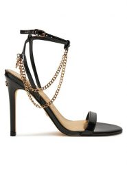 Guess Sandały Miamy FLDMIA PAF03 Czarny. Czarne sandały damskie Guess, z aplikacjami, ze skóry, bez obcasa, na szpilce. Za 529.99 zł.