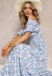 Niebieska Trapezowa Sukienka Bawełniana w Kwiaty Cresenia. Niebieskie sukienki damskie Renee, m, bez wzorów, z bawełny, bez kołnierzyka, bez ramiączek, maxi, rozkloszowane. W wyprzedaży za 59.49 zł.