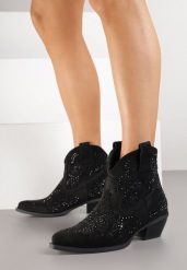 Czarne Niskie Botki Kowbojki Zdobione Cyrkoniami Lannore. Czarne botki damskie Born2be, na zimę, z jeansu, klasyczne, bez obcasa, na obcasie, bez zapięcia. Za 159.99 zł.