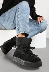 Czarne Śniegowce na Platformie ze Sznurowaniem Izatria. Czarne śniegowce damskie Renee, z futra. Za 109.99 zł.