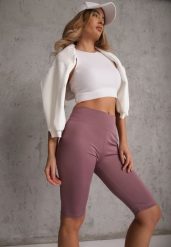 Fioletowe Szorty Bikery High Waist z Wyszczuplającym Pasem Briarrose. Fioletowe szorty damskie Renee, bez wzorów, casualowe, z podwyższonym stanem. Za 39.99 zł.