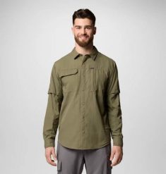 COLUMBIA Koszula męska Skien Valley Long Sleeve Shirt stone green-L. Zielone koszule męskie Columbia, l, bez wzorów, z materiału, bez kołnierzyka, bez ramiączek. Za 321.16 zł.